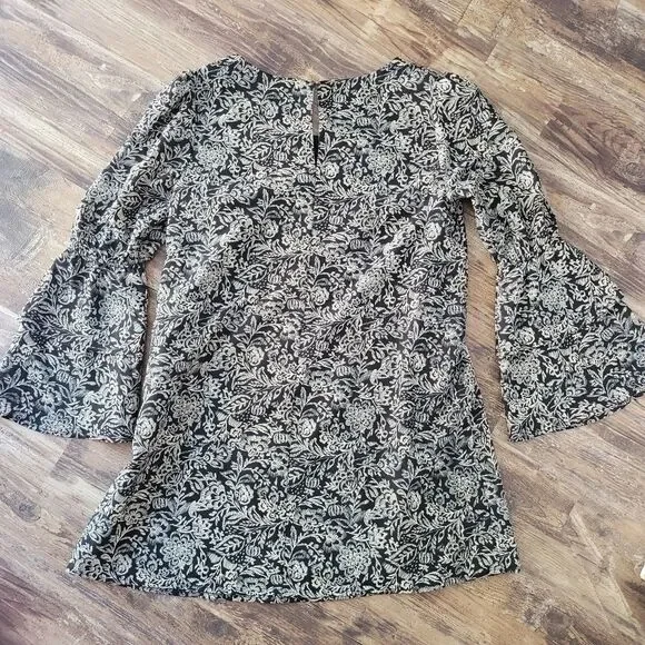 A New Day black Printed Bell Sleeve Dress Size medium - Picture 2 of 7